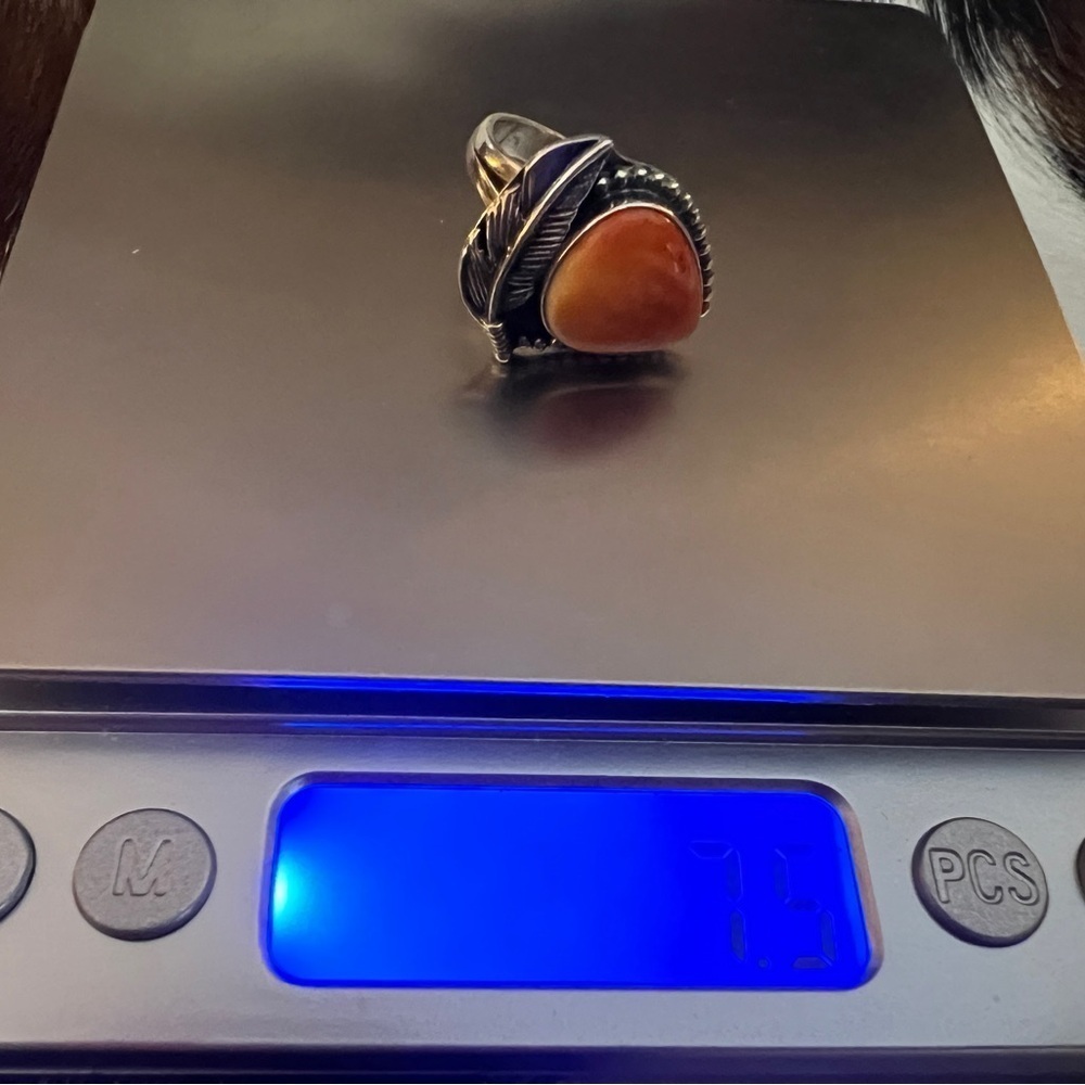 ❤️ Spiny Oyster Navajo Decorative Feather Sterling Silver Ring Size 8.75 - 7.5G - Picture 9 of 14